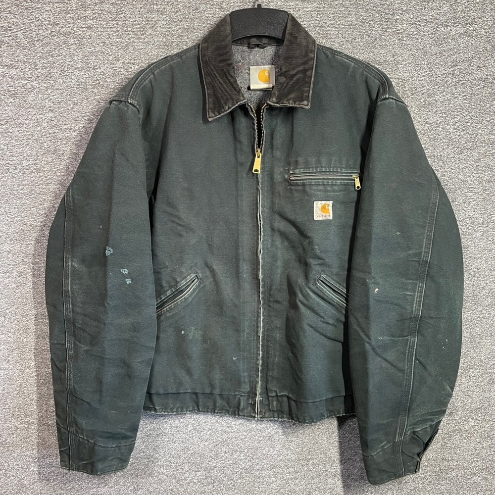 Vintage Carhartt Detroit Jacket Mens 44 Black Distressed Made in USA J01 BLK